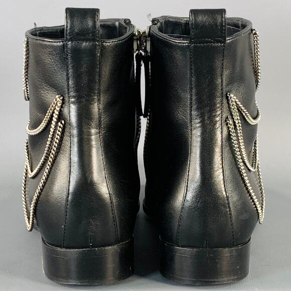 GIUSEPPE ZANOTTI Size 5 Black Leather Chain Side Zipper Ankle Boots - Picture 3 of 8